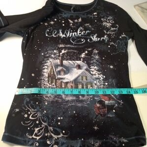 Womens New Directions Winter House Graphic Top/Size M Black Cardinal